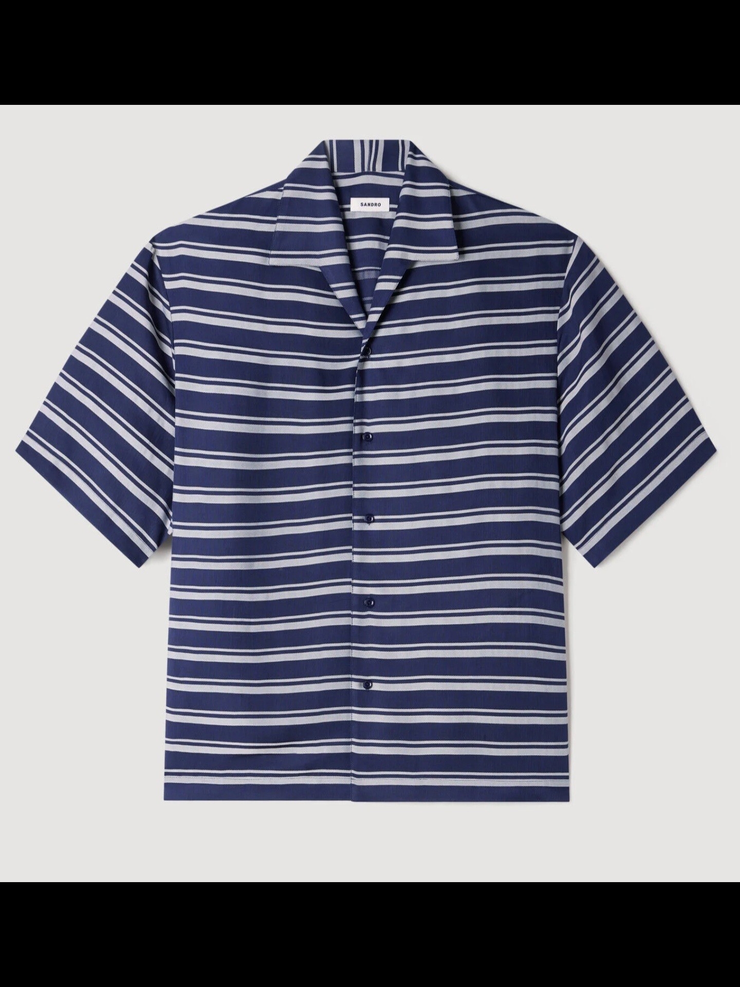 Sandro Paris S M L Xl Slim Fit Navy Stripe Short-Sleeve Shirt